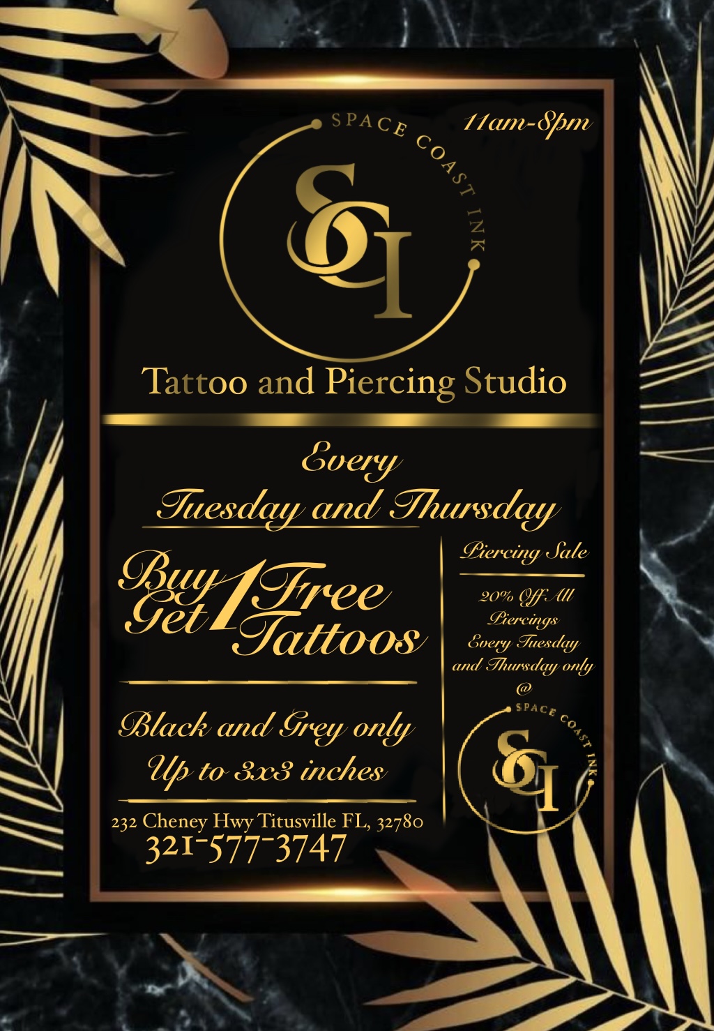 Space Coast Ink Tattoo Studio | 232 Cheney Hwy, Titusville, FL 32780, USA | Phone: (321) 577-3747