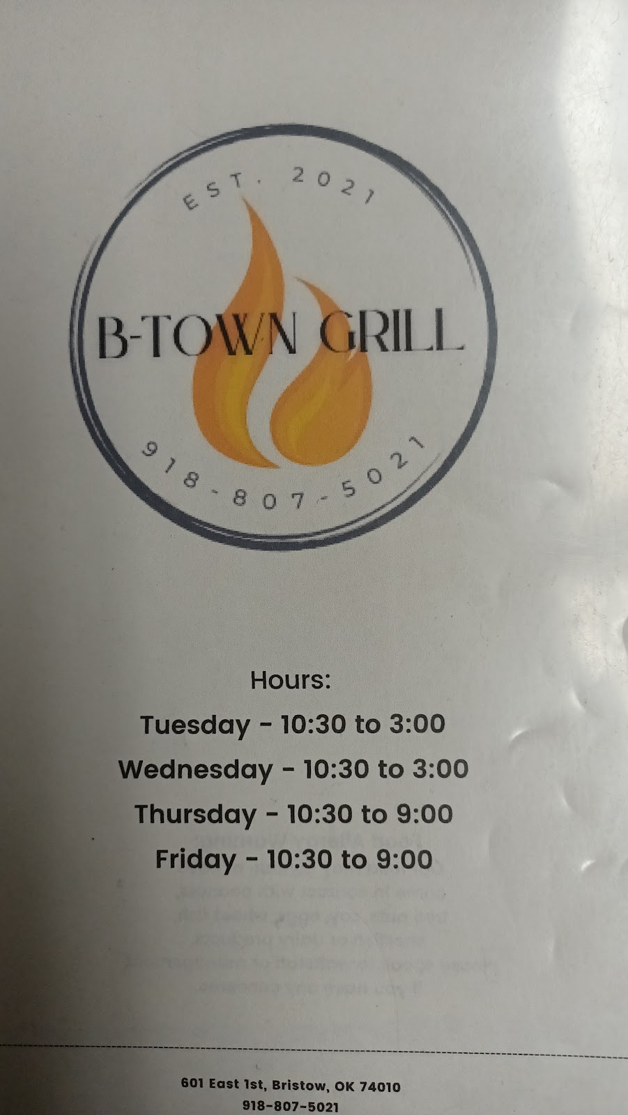 B-Town Grill | 601 E 1st Ave, Bristow, OK 74010, USA | Phone: (918) 807-5021