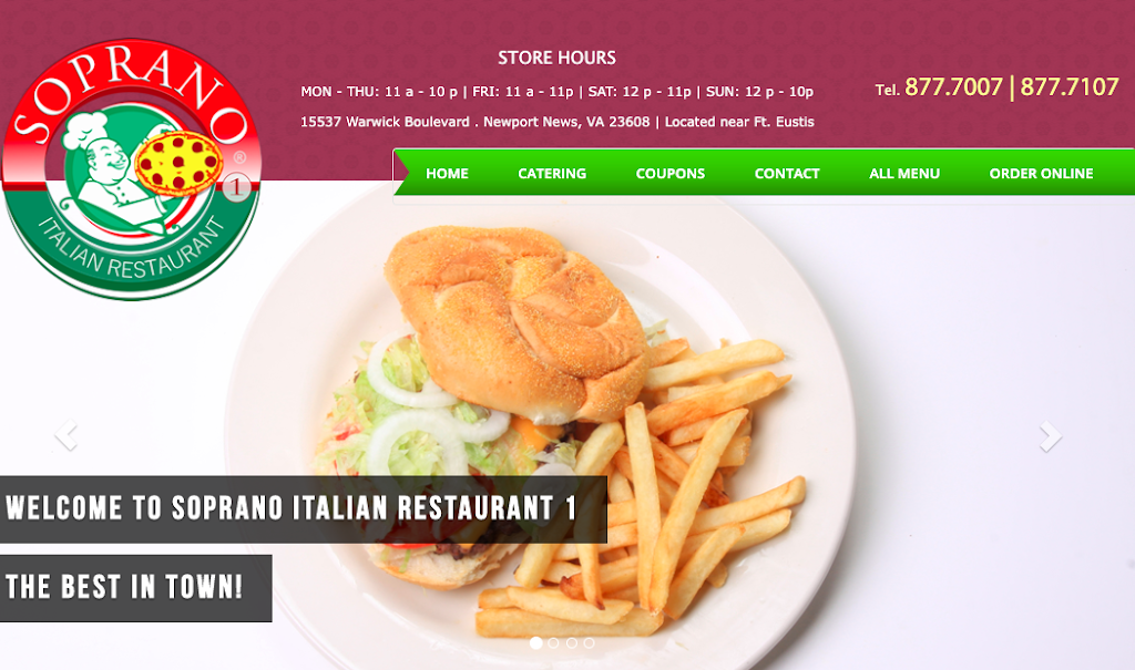 Soprano Italian Restaurant | 15537 Warwick Blvd, Newport News, VA 23608, USA | Phone: (757) 877-7007