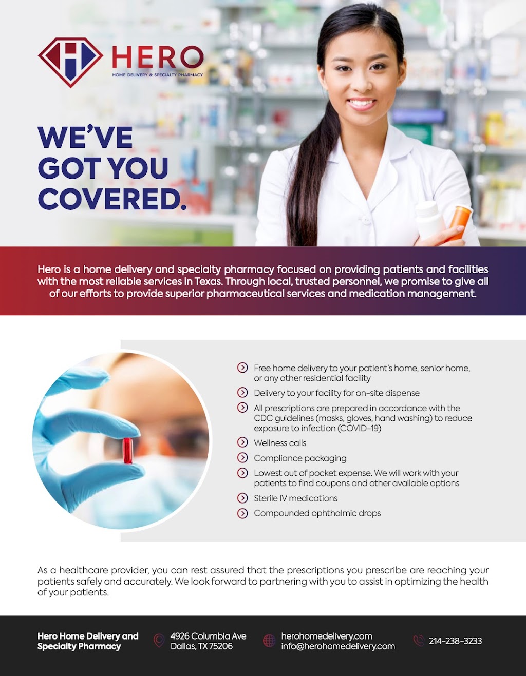 Hero Home Delivery and Specialty Pharmacy | 4926 Columbia Ave, Dallas, TX 75206, USA | Phone: (214) 238-3233
