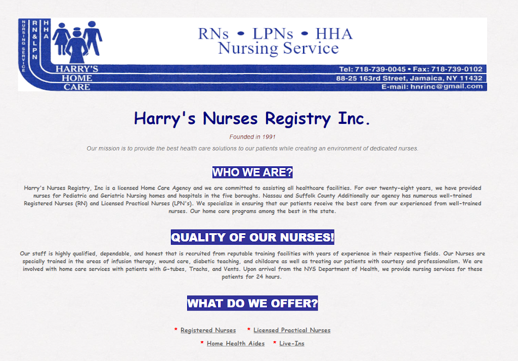 Harrys Nurses Registry Inc | 8825 163rd St, Queens, NY 11432, USA | Phone: (718) 739-0045