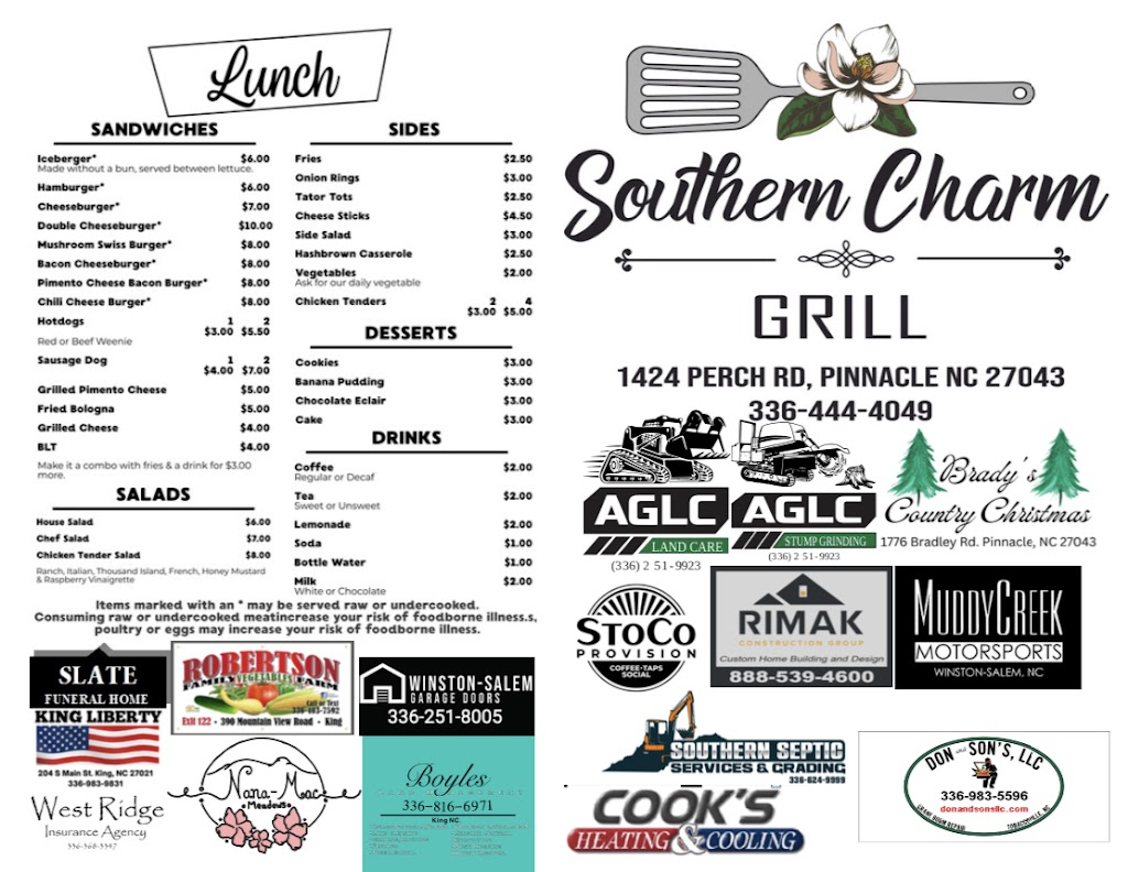 Southern Charm Grill | 1424 Perch Rd, Pinnacle, NC 27043, USA | Phone: (336) 444-4049