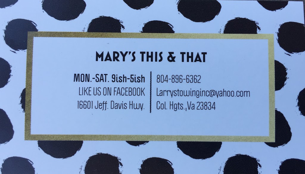 Marys This & That | 16601 Jefferson Davis Hwy, South Chesterfield, VA 23834, USA | Phone: (804) 520-8884