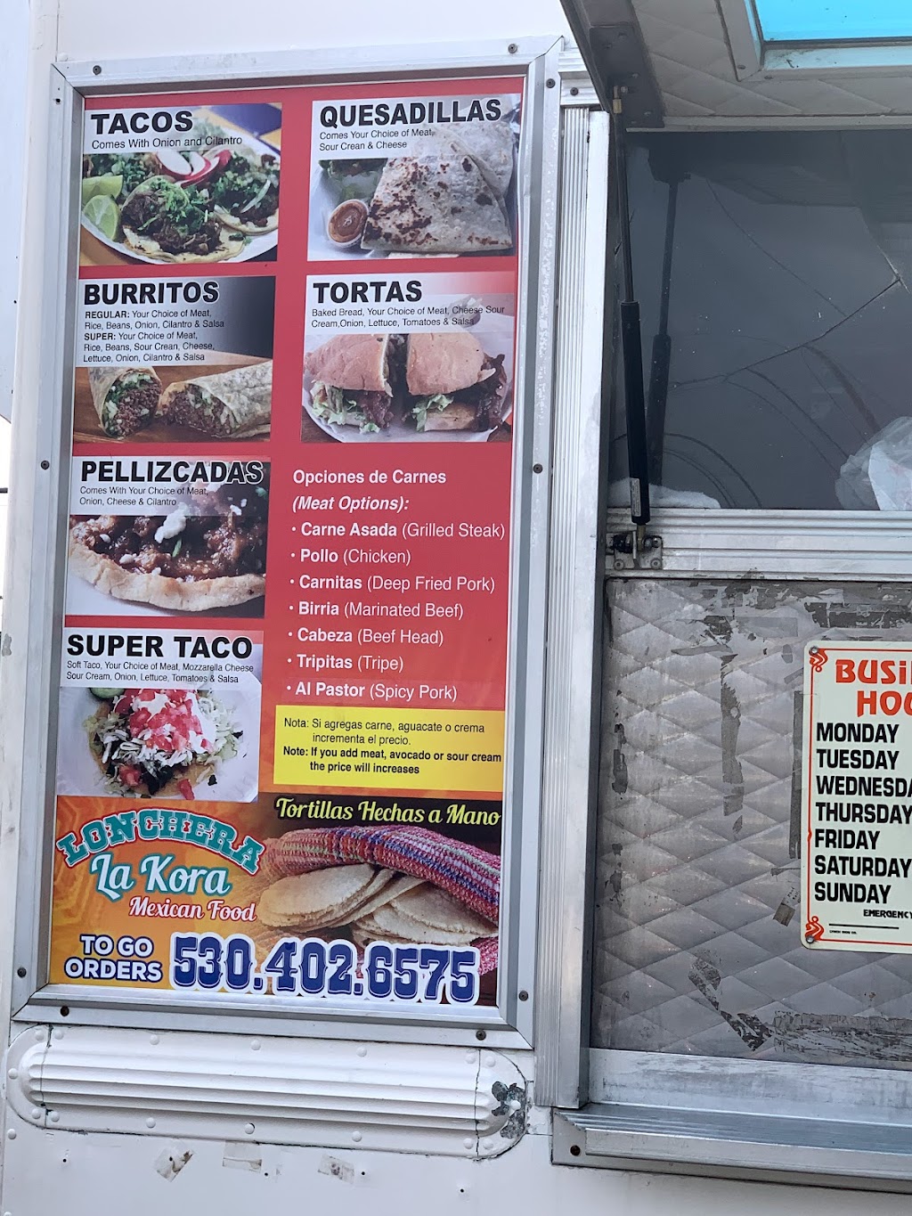 La Kora Taco Truck | 7 W Kentucky Ave, Woodland, CA 95695, USA | Phone: (530) 402-6575