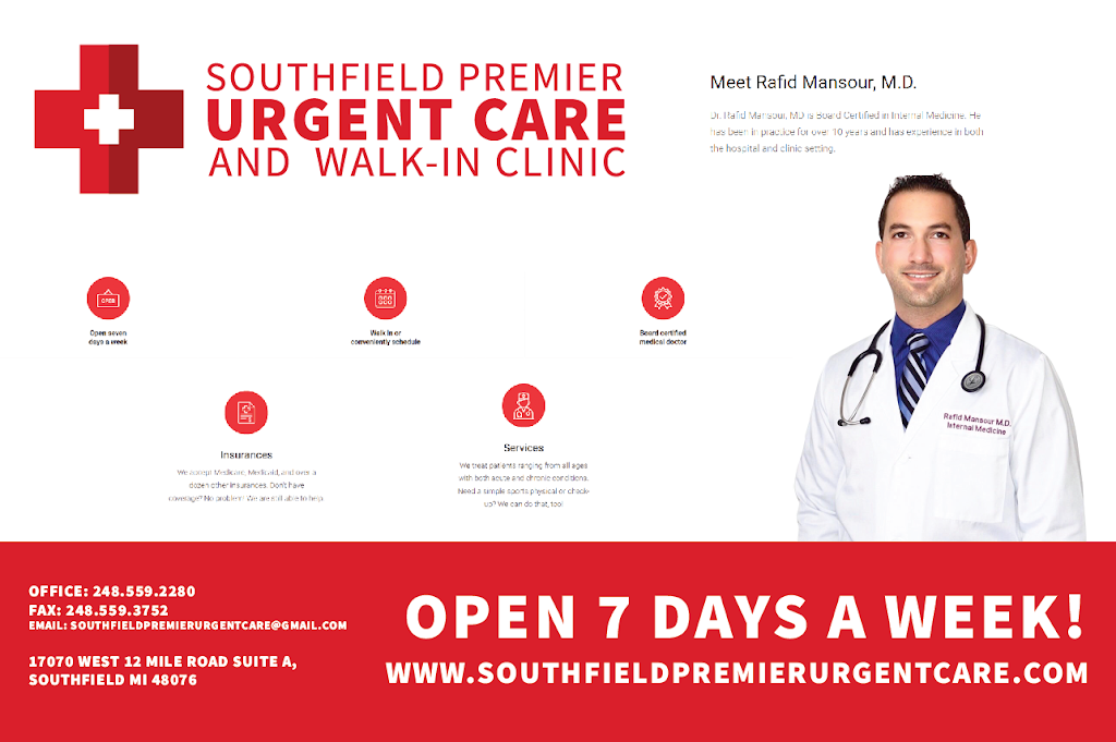 Southfield Premier Urgent Care and Walk-In Clinic | 17070 W 12 Mile Rd # A, Southfield, MI 48076, USA | Phone: (248) 559-2280