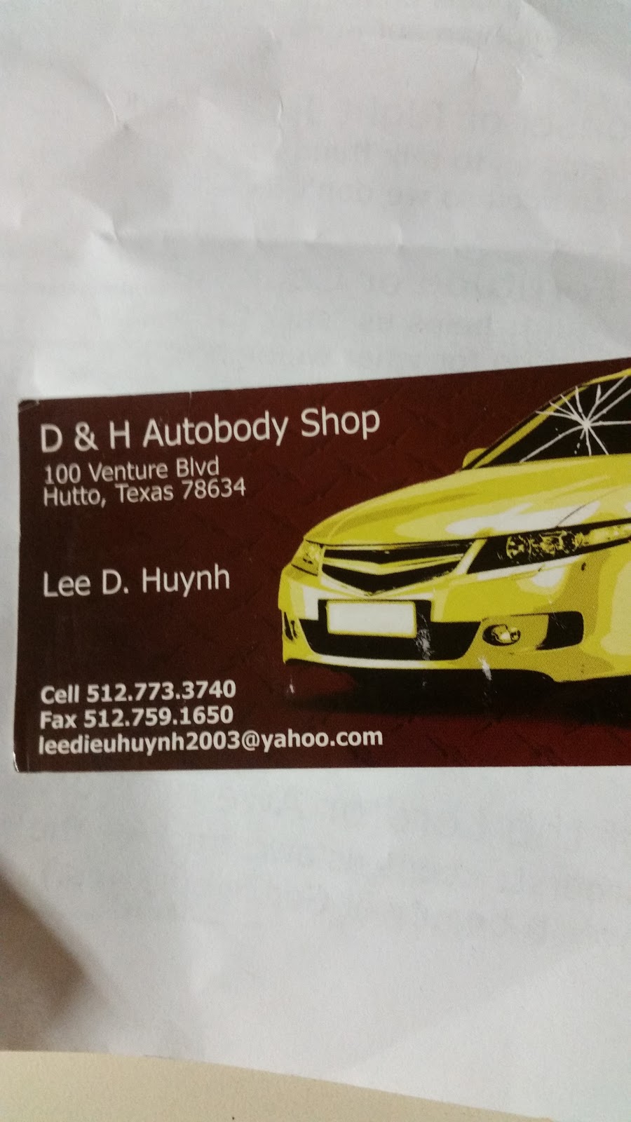 D & H Auto Body Shop | 100 Venture Blvd, Hutto, TX 78634, USA | Phone: (512) 773-3740