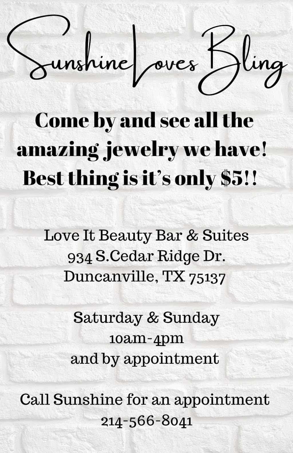 Sunshine Loves Bling | 934 S Cedar Ridge Dr, Duncanville, TX 75137, USA | Phone: (214) 566-8041