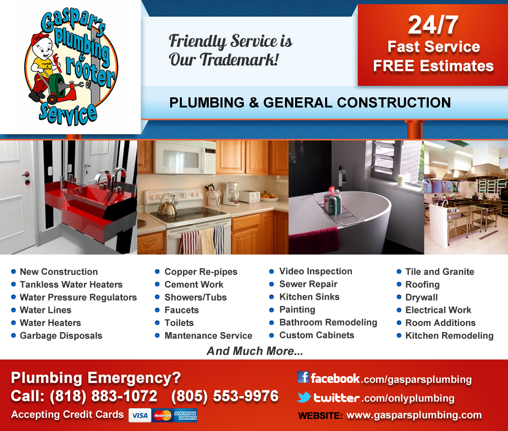 Gaspars Plumbing & General Construction Inc. | 7245 Shoup Ave, West Hills, CA 91307, USA | Phone: (818) 883-1072