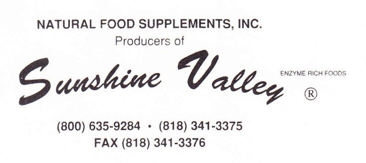 Sunshine Valley - Natural Food Supplements | 8900 Eton Ave suite g, Canoga Park, CA 91304, USA | Phone: (818) 341-3375