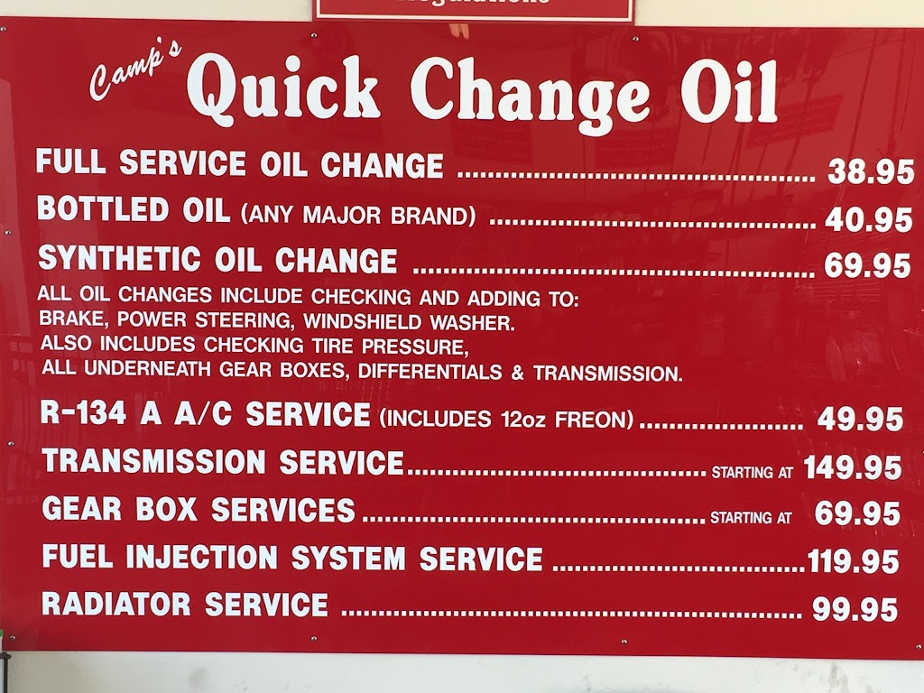 Camps Quick Change Oil Co Inc | 3020 E Memorial Rd, Edmond, OK 73013, USA | Phone: (405) 475-6330