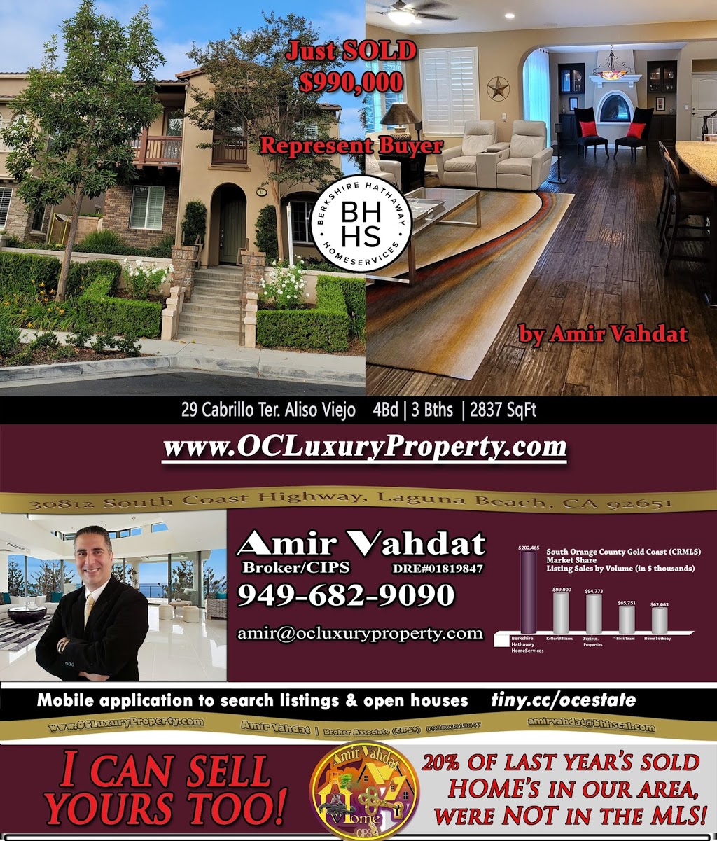 Amir Vahdat Real Estate - Berkshire Hathaway Mission Viejo | 23120 Alicia Pkwy Suite 100, Mission Viejo, CA 92691, USA | Phone: (949) 682-9090