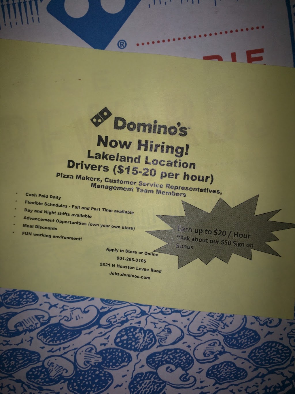 Dominos Pizza | 2821 N Houston Levee Rd Ste 101, Cordova, TN 38016, USA | Phone: (901) 266-0105