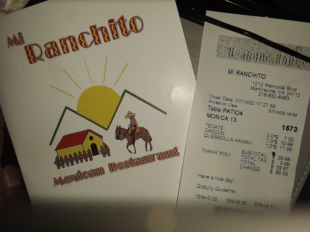 Mi Ranchito | 1212 S Mem Blvd, Martinsville, VA 24112, USA | Phone: (276) 632-6363