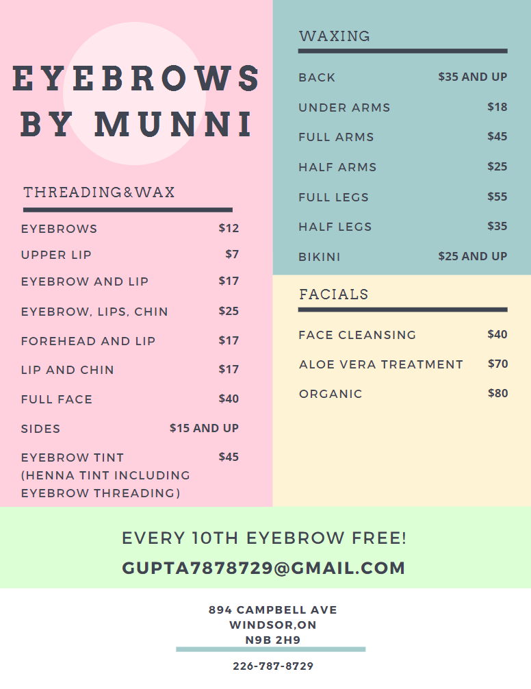 Eyebrows by Munni | 894 Campbell Ave, Windsor, ON N9B 2H9, Canada | Phone: (226) 787-8729