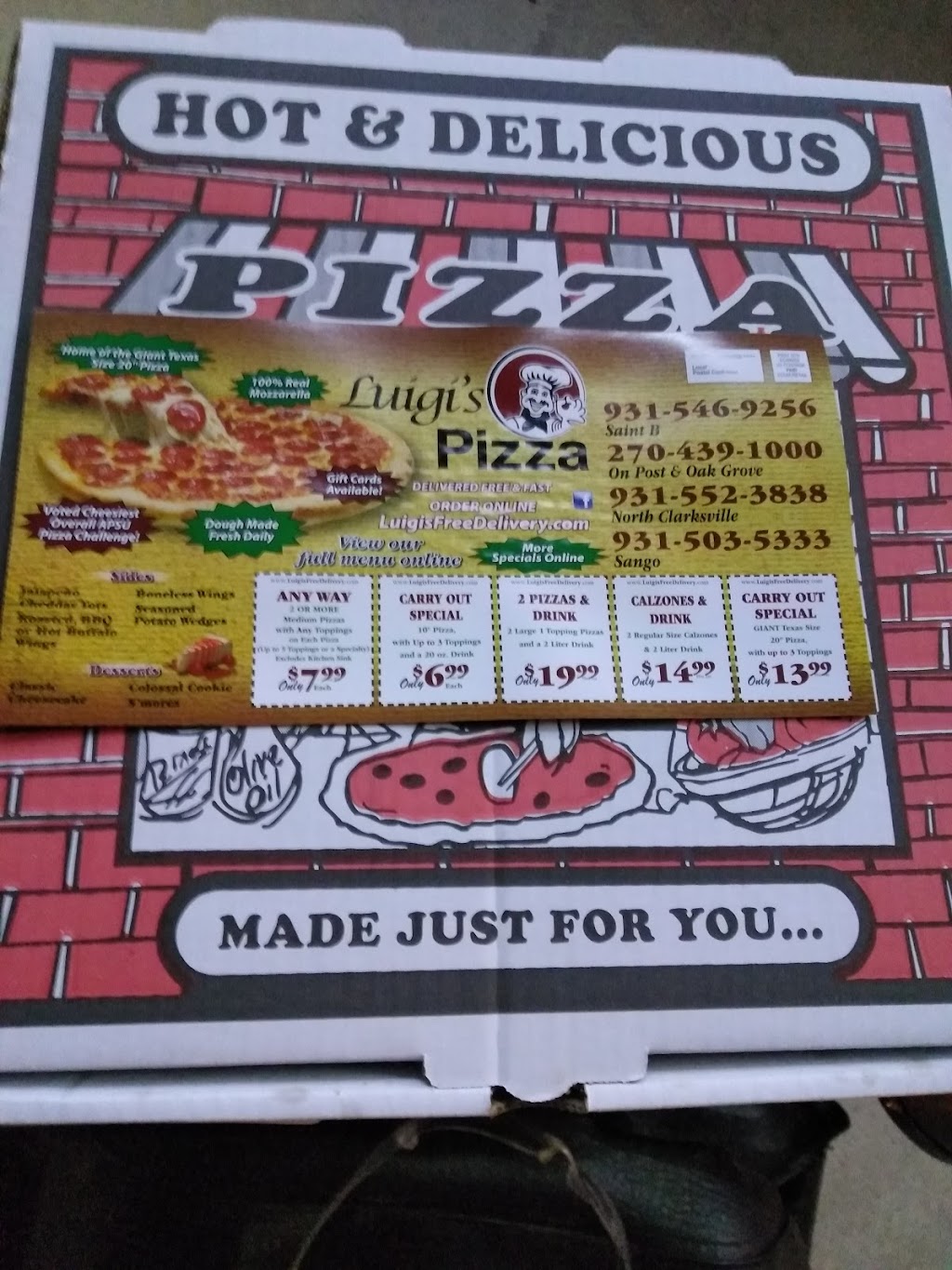 Luigis Pizza | 2550 f Madison St, Clarksville, TN 37043, USA | Phone: (931) 503-5333