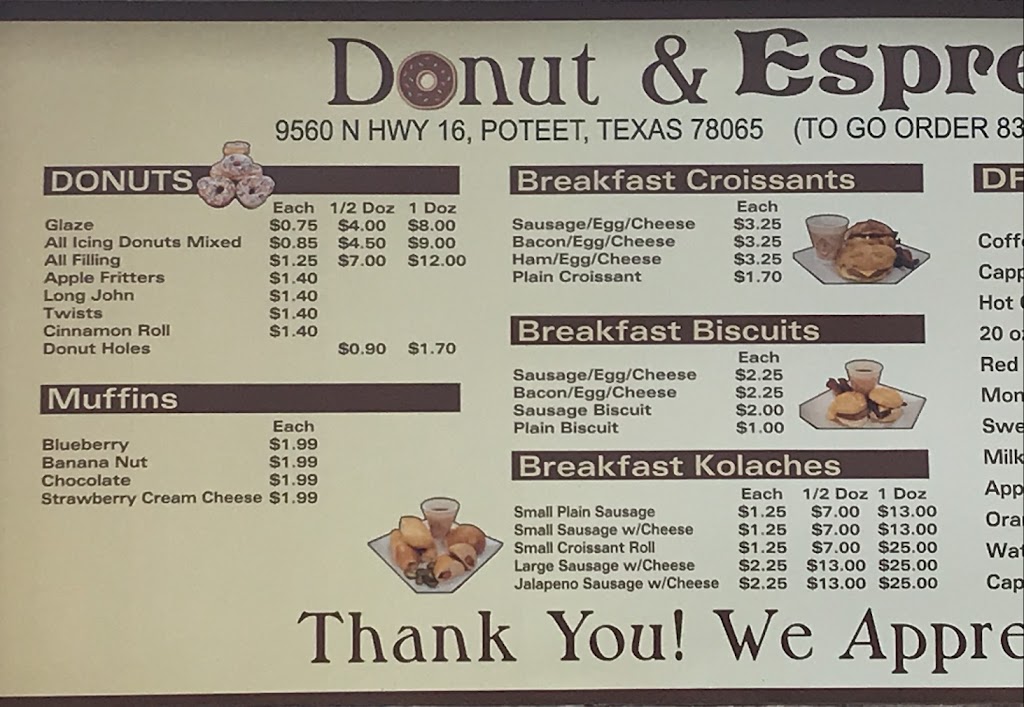 Donut Espresso And Coffee | 9580 TX-16, Poteet, TX 78065, USA | Phone: (830) 742-8858