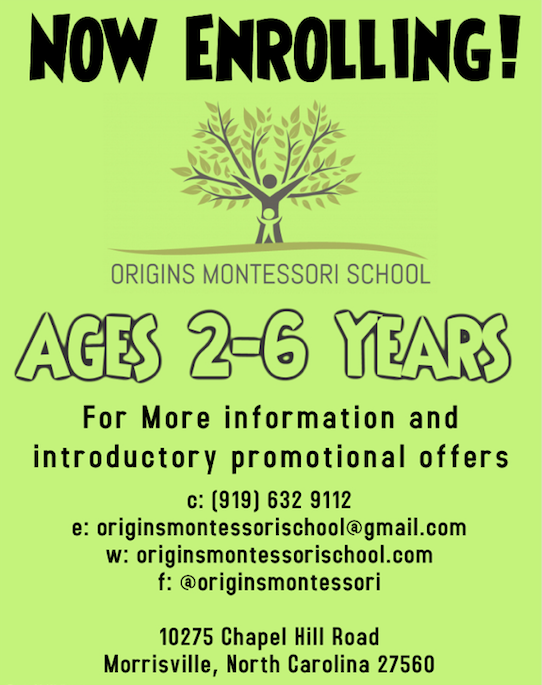 Origins Montessori School | 10275 Chapel Hill Rd, Morrisville, NC 27560, USA | Phone: (919) 632-9112