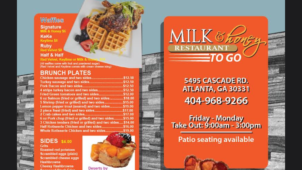 Milk and Honey Restaurant at Cascade | 5495 Cascade Rd Suite 100, Atlanta, GA 30331, USA | Phone: (404) 968-9266