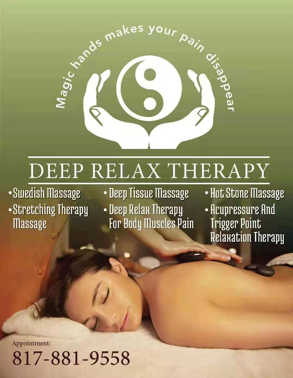 Deep Relax Therapy | 3220 Gus Thomasson Rd Suite 357, Mesquite, TX 75150, USA | Phone: (817) 881-9558