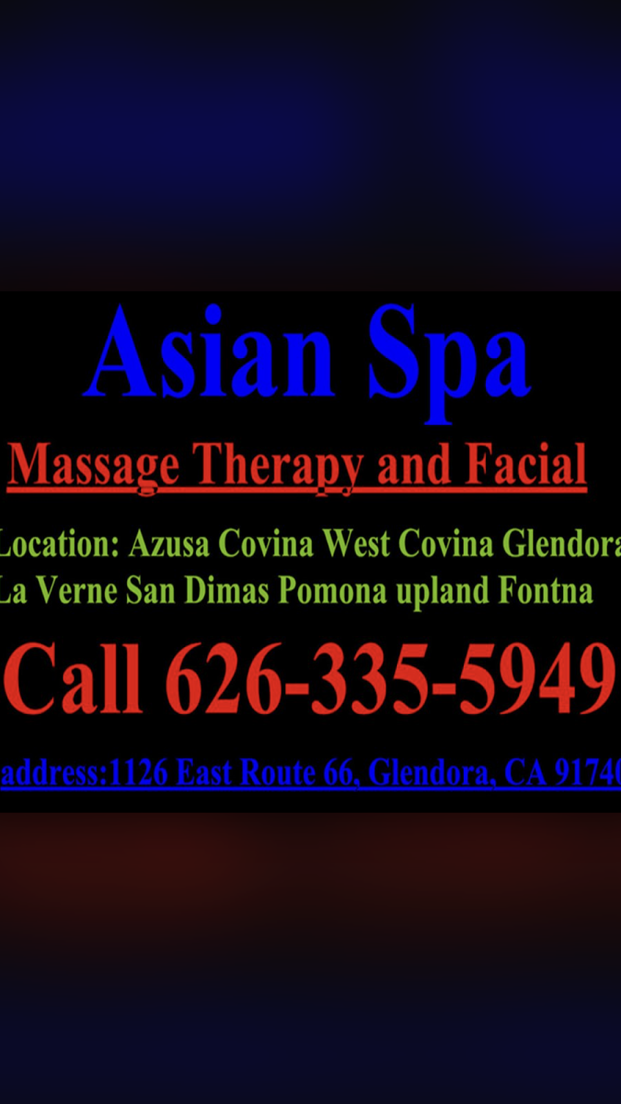 Asian Spa | 1126 E Rte 66, Glendora, CA 91740, USA | Phone: (626) 335-5949