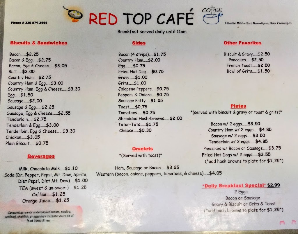 Red Top Cafe | 4963 NC-704, Sandy Ridge, NC 27046 | Phone: (336) 871-3444