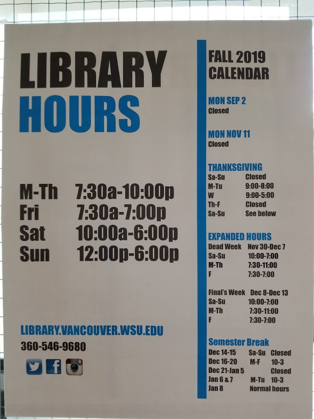 WSU Vancouver Library | Vancouver, WA 98686, USA | Phone: (360) 546-9680