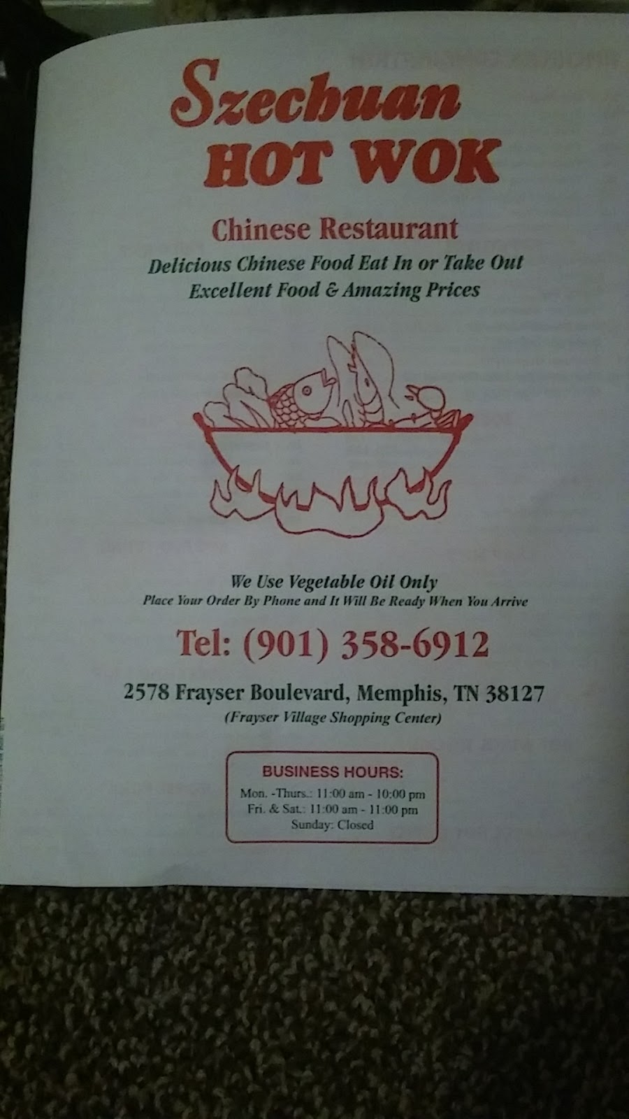 Szechuan Hot Wok | 2578 Frayser Blvd, Memphis, TN 38127, USA | Phone: (901) 358-6912