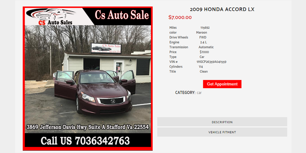 CS Auto Sales | 3869 Patriot Hwy A, Stafford, VA 22554, USA | Phone: (703) 634-2763