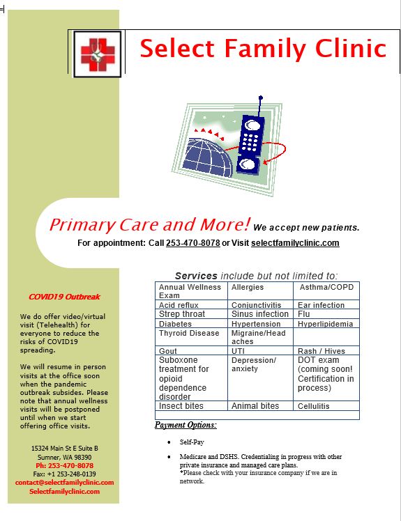 Select Family Clinic | 8415 Myers Rd E, Bonney Lake, WA 98391, USA | Phone: (253) 470-8078