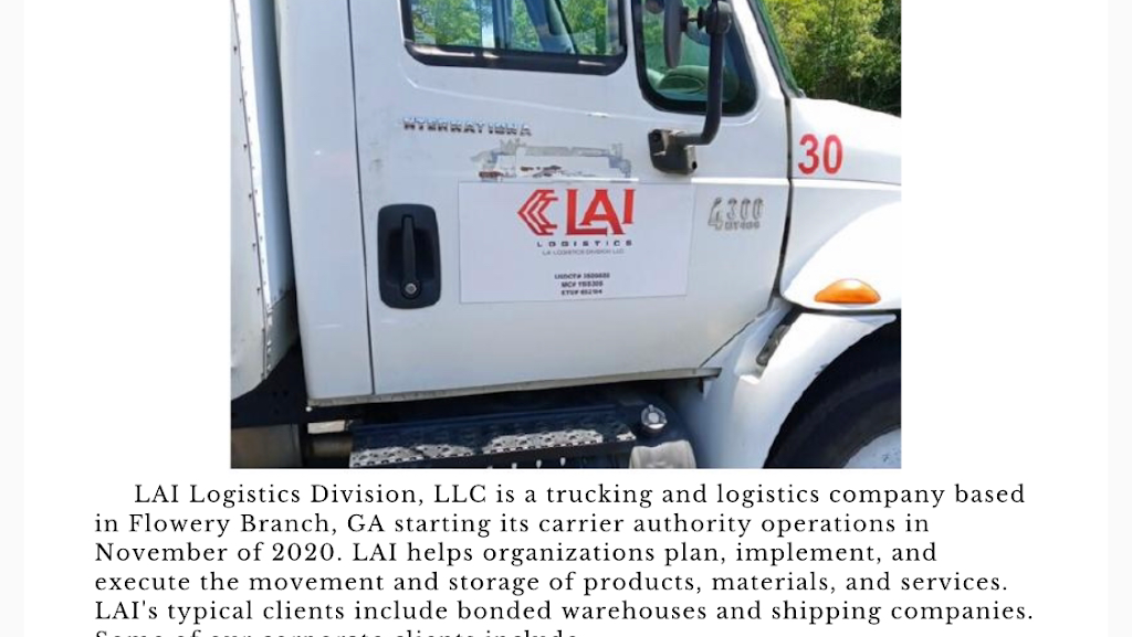 Lai Logisticss | 5639 Atlanta Hwy, Flowery Branch, GA 30542, USA | Phone: (404) 909-3995