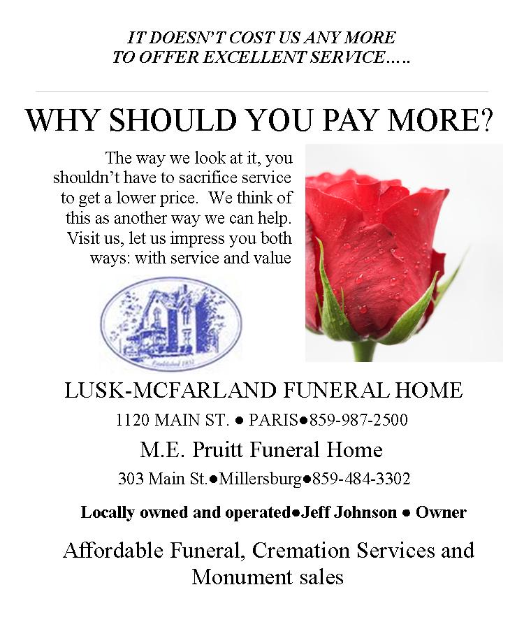 Lusk-Mc Farland Funeral Home | 1120 Main St, Paris, KY 40361, USA | Phone: (859) 987-2500