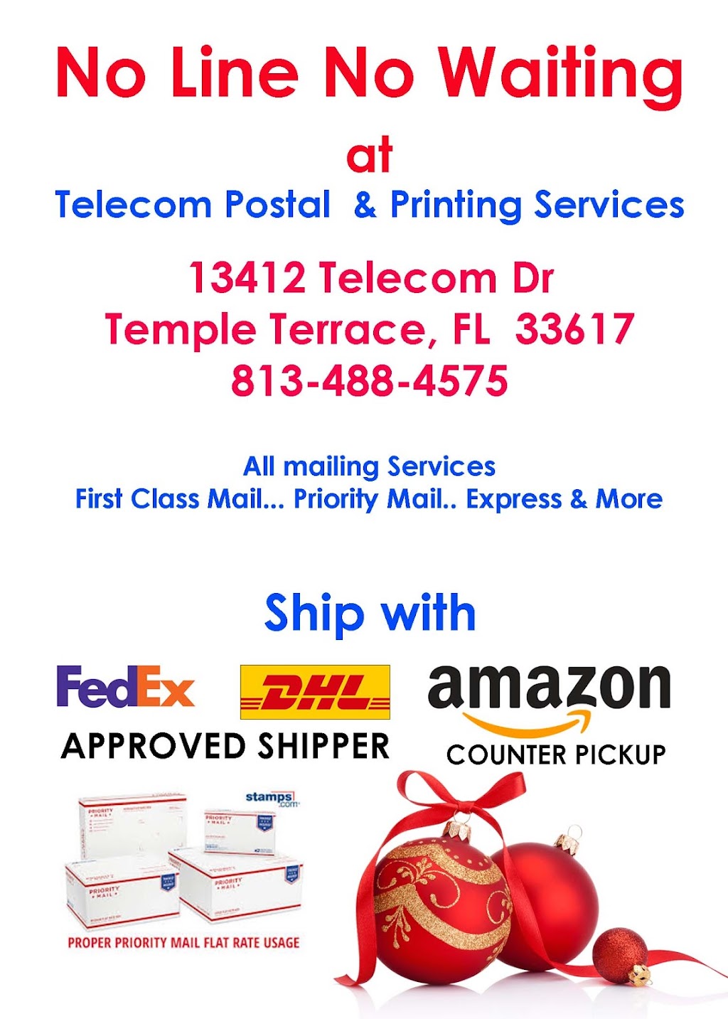 Telecom Postal And Printing Services | 13412 Telecom Dr, Temple Terrace, FL 33637, USA | Phone: (813) 488-4575