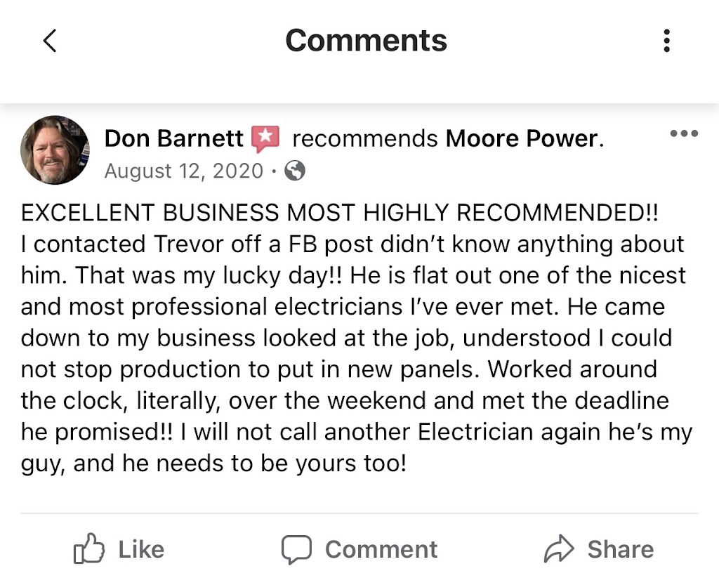 Moore Power, Electrician LLC | 252 McCormick Rd, Munford, TN 38058, USA | Phone: (901) 628-2087