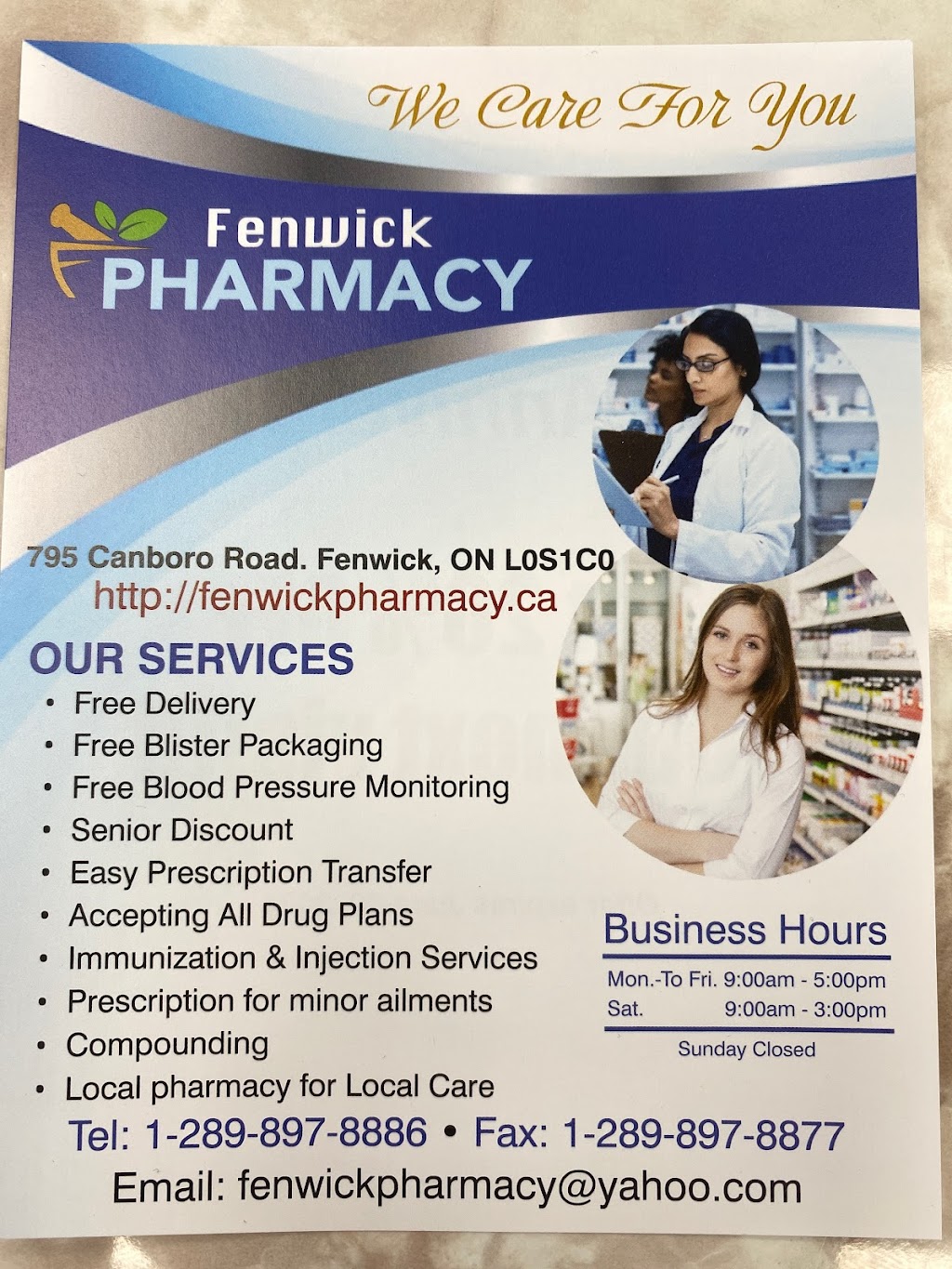 Fenwick pharmacy | 795 Canboro Rd, Fenwick, ON L0S 1C0, Canada | Phone: (289) 897-8886