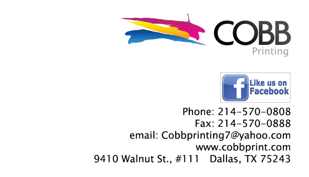 Cobb Printing Services Inc. | 9410 Walnut St #111, Dallas, TX 75243, USA | Phone: (214) 570-0808