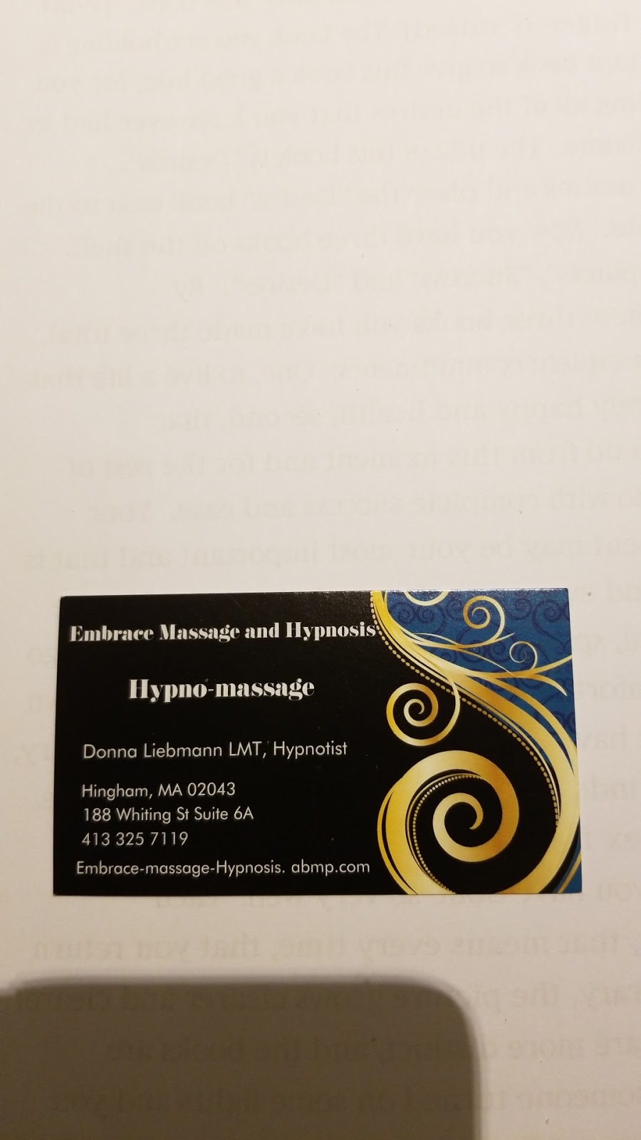 Embrace Massage and Hypnosis/Hypno-Massage | 188 Whiting St #6a, Hingham, MA 02043, USA | Phone: (781) 985-4205