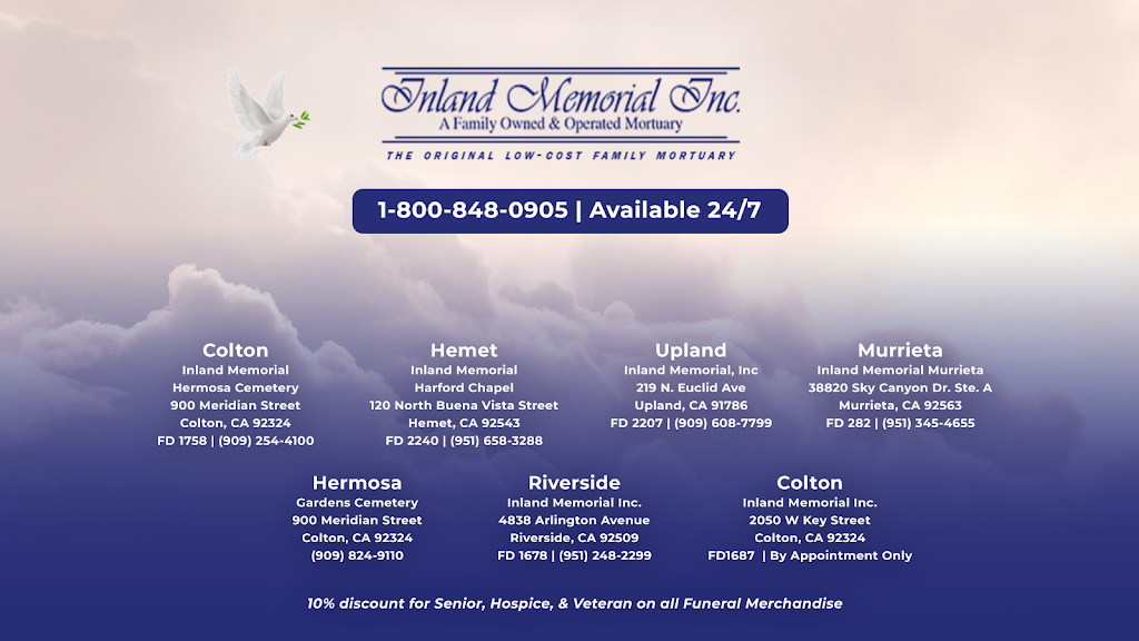 Inland Memorial Inc. Riverside | 4838 Arlington Ave, Riverside, CA 92504, USA | Phone: (951) 248-2299