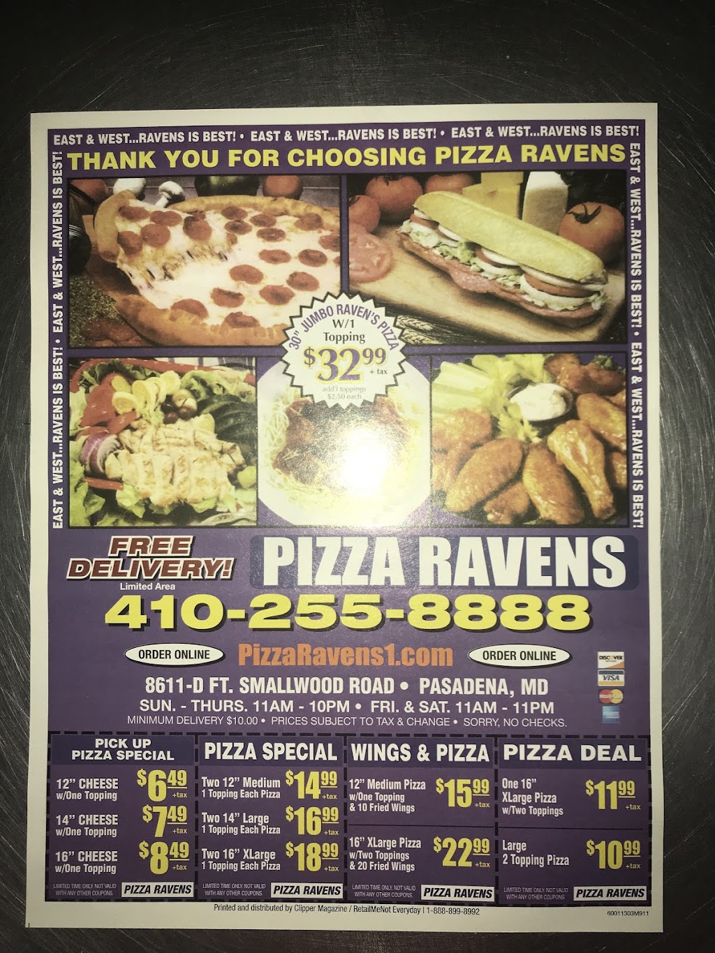 Pizza Ravens | 8611 Fort Smallwood Rd, Pasadena, MD 21122, USA | Phone: (410) 255-8888