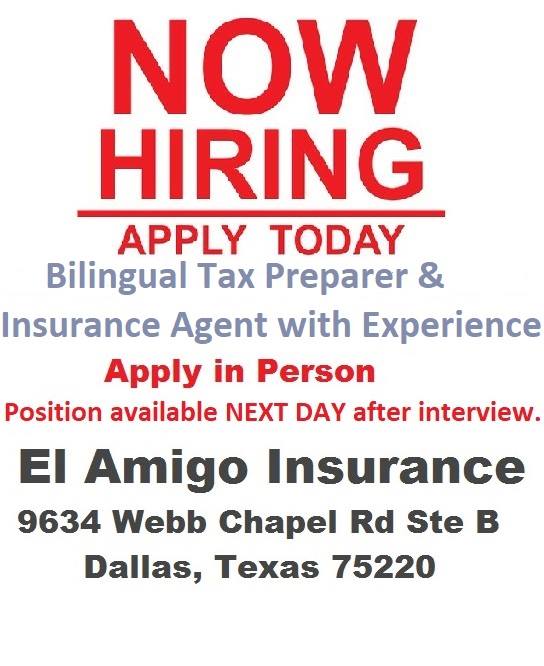 El Amigo Insurance and Income Tax Services | 9634 Webb Chapel Rd B, Dallas, TX 75220, USA | Phone: (214) 351-6555