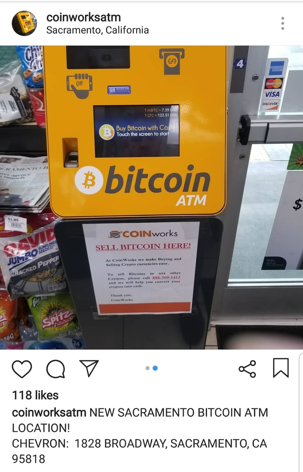 COINworKs Bitcoin ATM | 1828 Broadway, Sacramento, CA 95818, USA | Phone: (888) 811-2646
