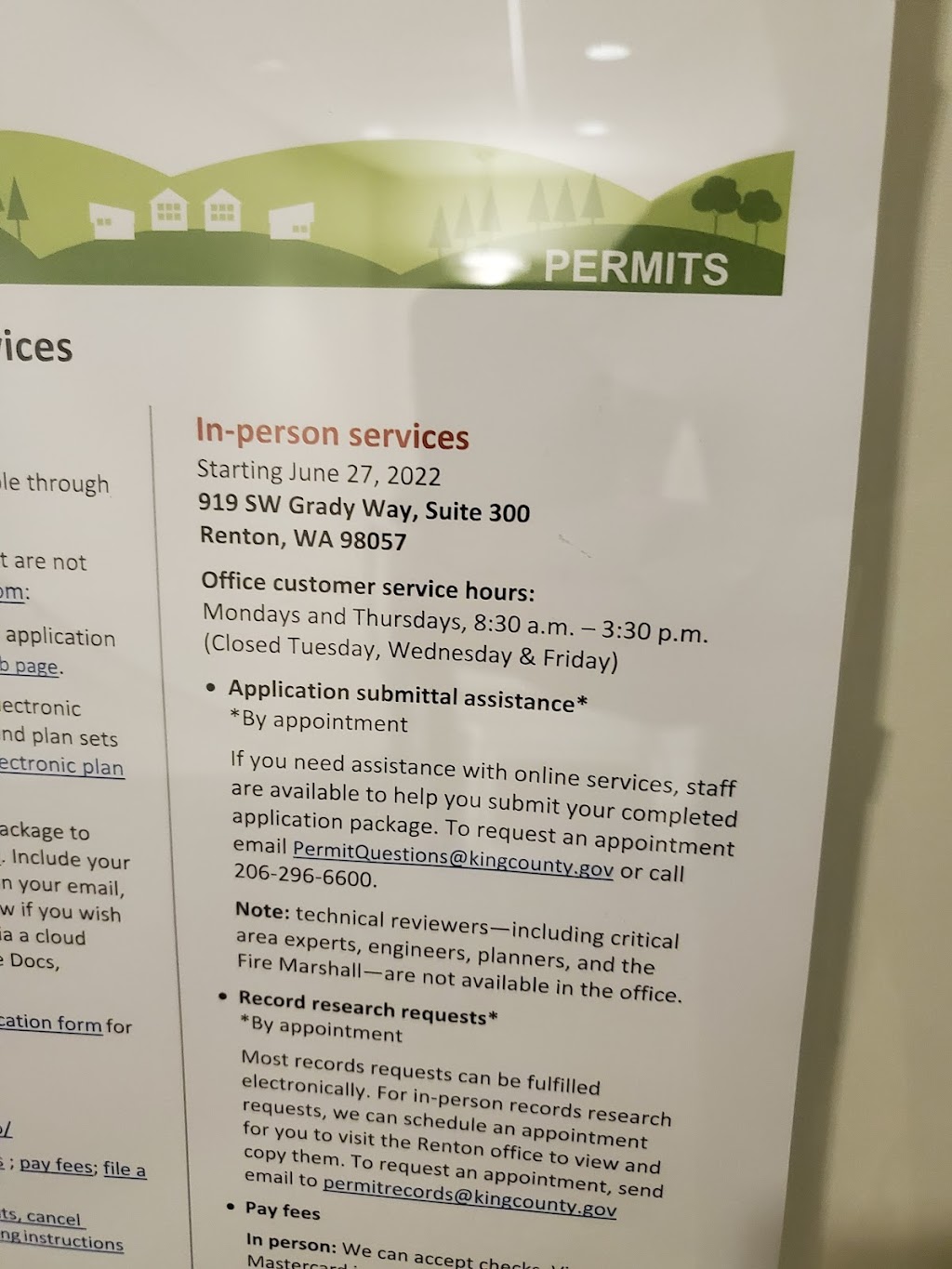 King County Department of Local Services - Permitting | 919 SW Grady Way suite 300, Renton, WA 98057, USA | Phone: (206) 296-6600