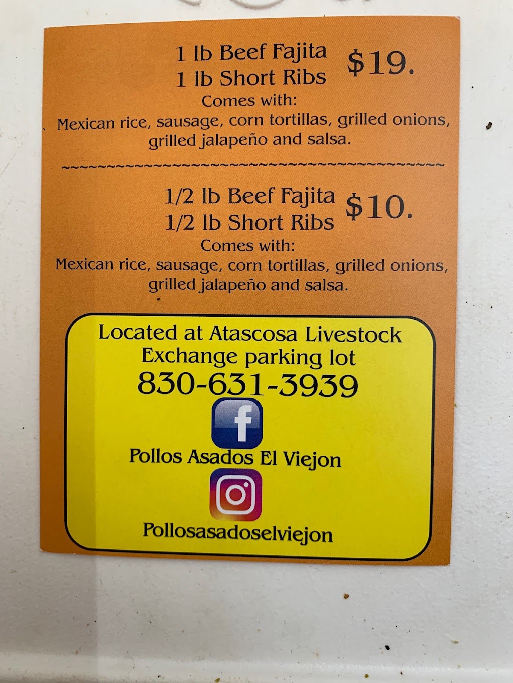 Pollos Asados El Viejon | 2002 TX-97, Pleasanton, TX 78064, USA | Phone: (830) 631-3939