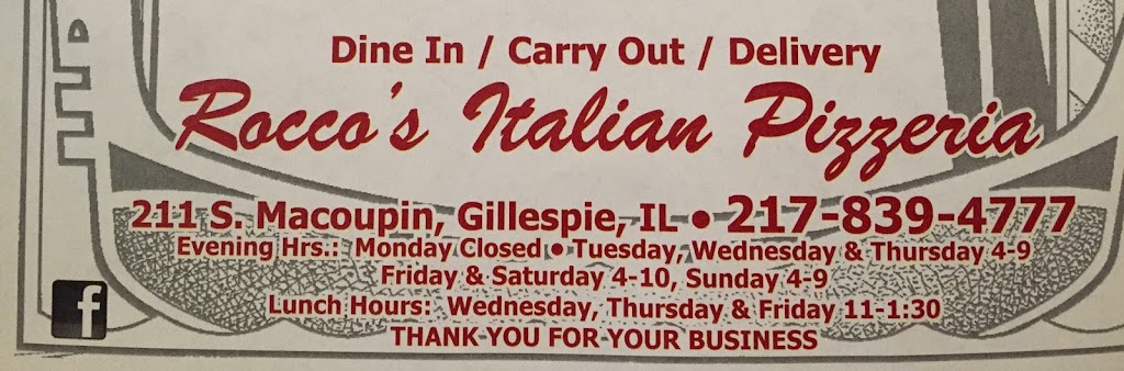 Roccos Pizzeria | 211 S Macoupin St, Gillespie, IL 62033, USA | Phone: (217) 839-4777