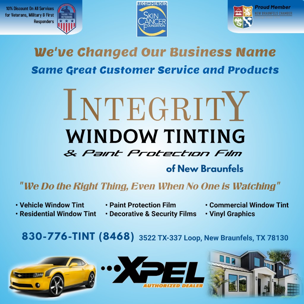 Integrity Window Tinting of New Braunfels | 3522 TX-337 Loop Suite 105, New Braunfels, TX 78132, USA | Phone: (830) 776-8468