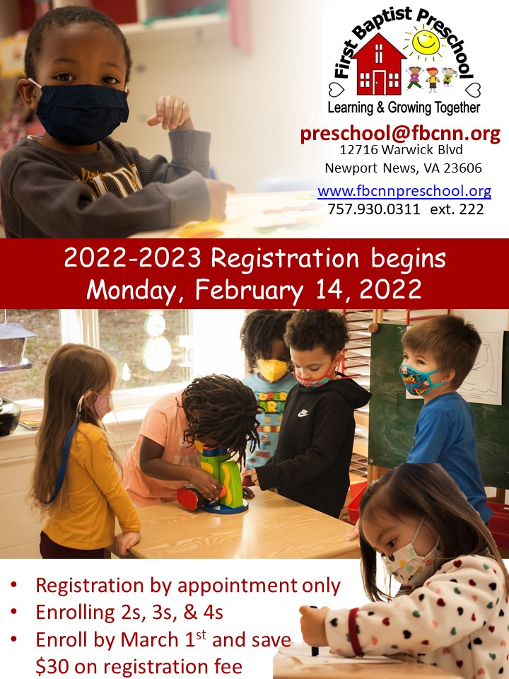 First Baptist Preschool LLC Newport News | 12716 Warwick Blvd, Newport News, VA 23606, USA | Phone: (757) 930-0911 ext. 222