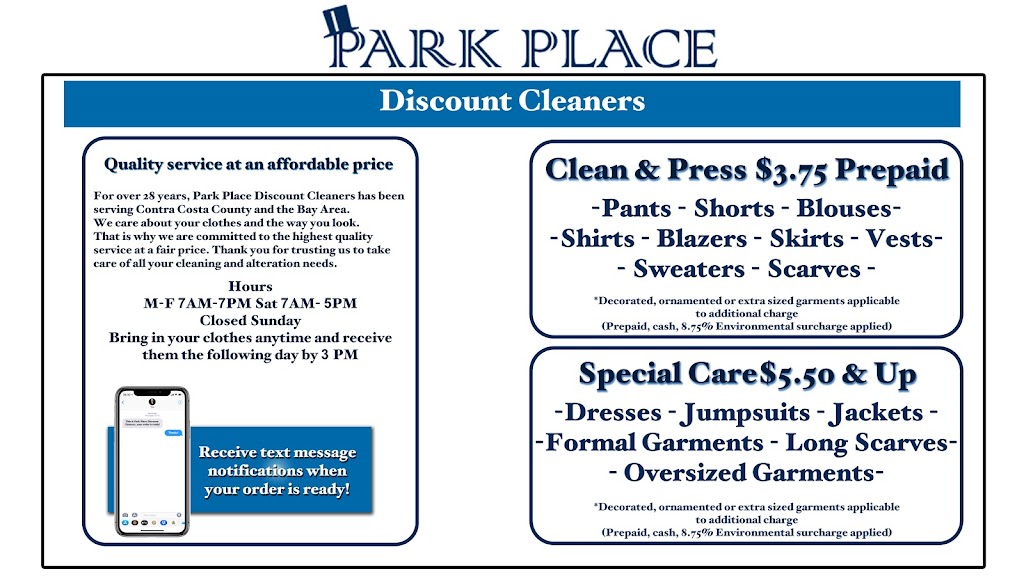 Park Place Discount Cleaners | 1735 Willow Pass Rd, Concord, CA 94520 | Phone: (925) 682-0802