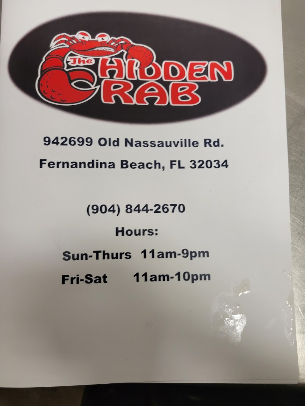 The Hidden Crab | 942699 Old Nassauville Rd, Fernandina Beach, FL 32034, USA | Phone: (904) 844-2670