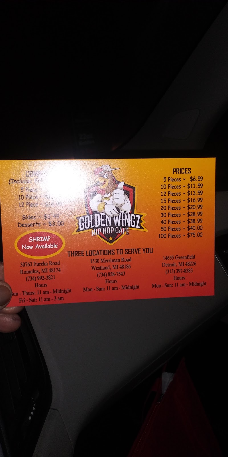 Golden Wingz | 1530 Merriman Rd, Westland, MI 48186, USA | Phone: (734) 858-7543