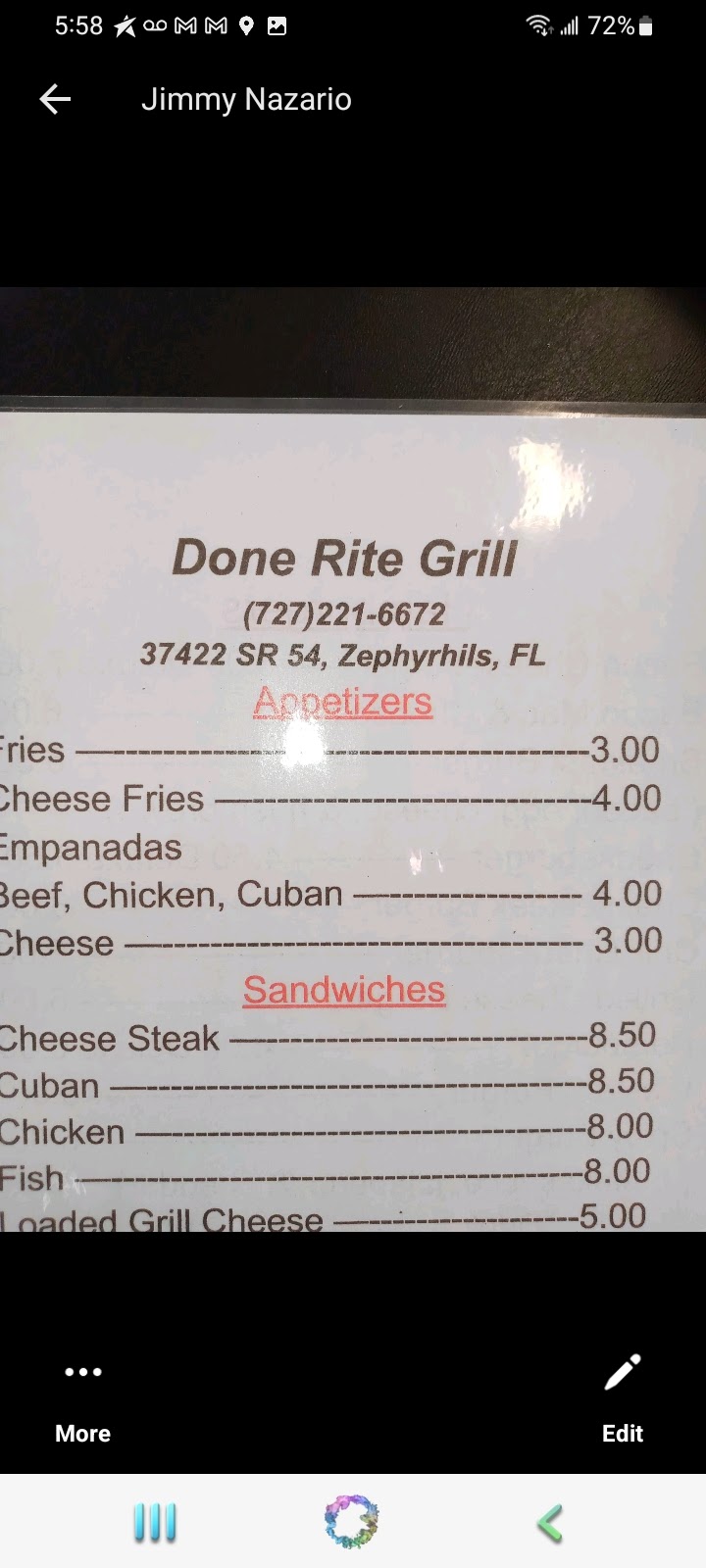 Done Rite Grill | 37422 FL-54, Zephyrhills, FL 33542 | Phone: (727) 221-6672