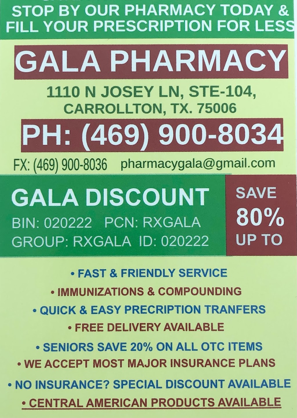 GALA PHARMACY | 1110 N Josey Ln #104, Carrollton, TX 75006, USA | Phone: (469) 900-8034